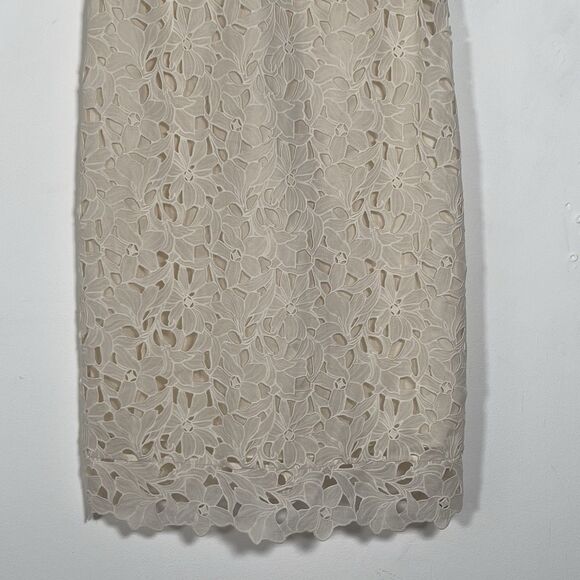 Vince Nouveau Cotton Lace Midi Dress Sz 12 Cream V-Neck Sleeveless - Picture 5 of 16